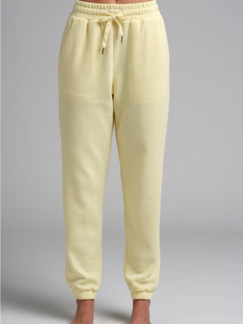 Waffle Knit Jogger Pants - Pale Yellow